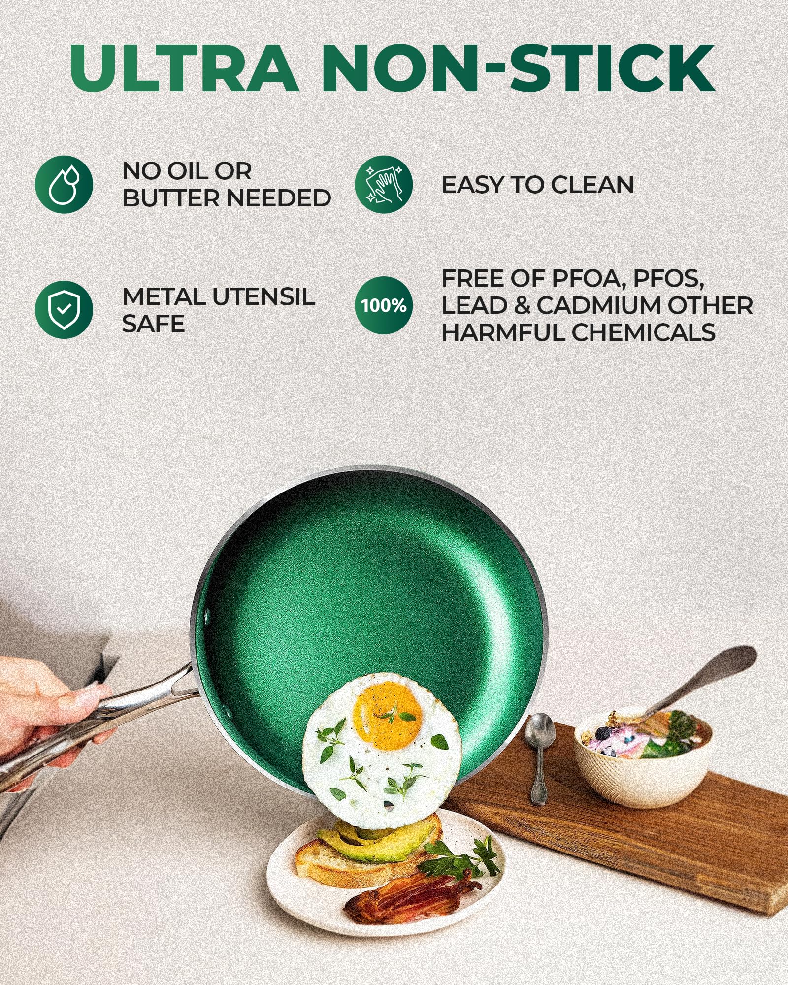 Granitestone Emerald Non Stick Frying Pan, 10” Frying Pan Nonstick, Long Lasting Non Stick Pan for Cooking, Egg Pan, Stay Cool Handle, Scratch Resistant, Easy Cleanup, Dishwasher Oven Safe, Toxin Free