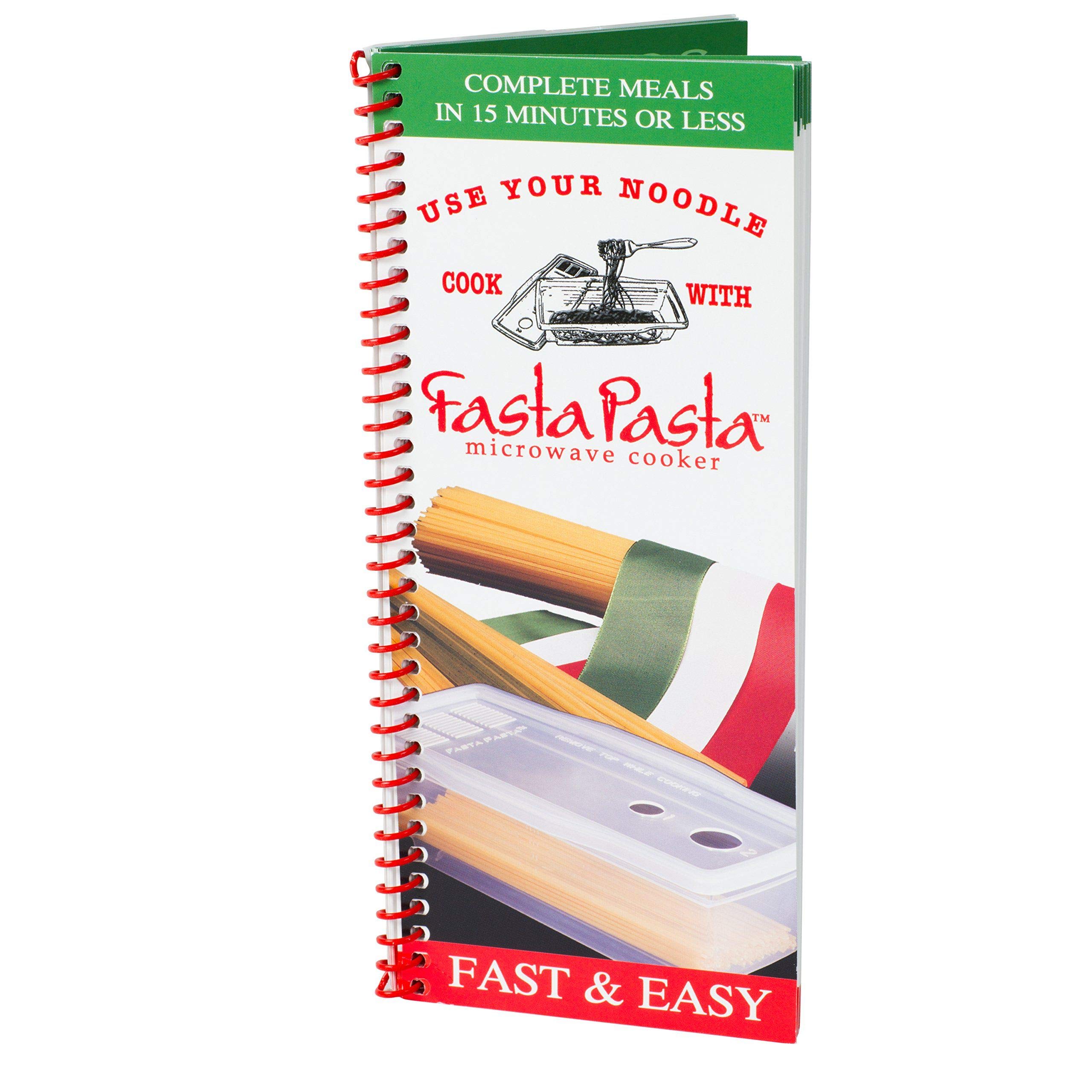 Microwave Pasta Cooker- Original Fasta Pasta w Spiral Cookbook- Microwave Spaghetti Cooker Quickly Cooks Up to 4 Servings- No Mess, Sticking or Waiting For Boil- Perfect Al Dente Pasta
