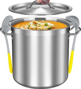 falaja large stock pot set- 20 quart stockpots - include silicone ladle, slotted spoon - stainless steel cooking pot, soup pot with lid, big pots for cooking, induction pot stew pot pozole pot