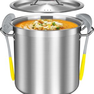 Falaja Large Stock Pot Set- 20 Quart Stockpots - Include Silicone Ladle, Slotted Spoon - Stainless Steel Cooking Pot, Soup Pot with Lid, Big Pots for Cooking, Induction Pot Stew Pot Pozole Pot