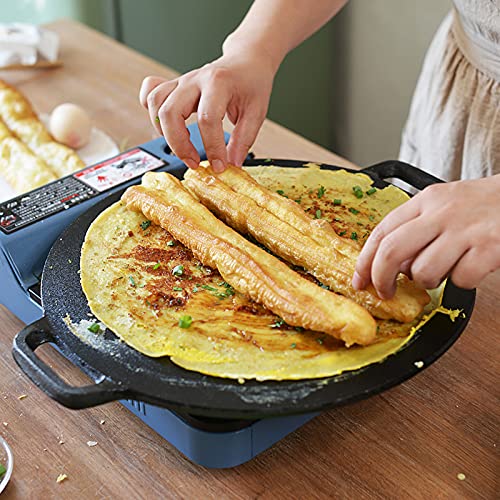 Bruntmor Pre Seasoned Cast Iron 12 inch Crepe Pan Set - 5 Piece Kitchen Pancake Grill Pan, Camping Skillet, Pizza Pan, Fry Pan