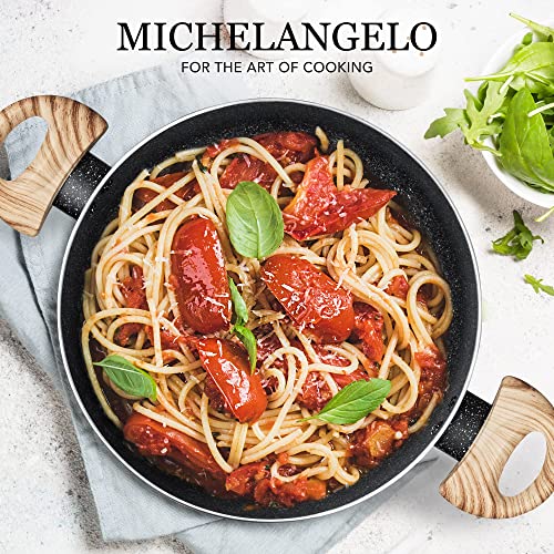 MICHELANGELO Stock Pot with Lid, 5 Quart Cooking Pot Nonstick, Granite Soup Pot with Lid, Induction Pot with Stay-cool Handle, 5 Qt Stockpot Non Stick Pot Black