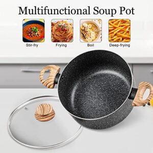 MICHELANGELO Stock Pot with Lid, 5 Quart Cooking Pot Nonstick, Granite Soup Pot with Lid, Induction Pot with Stay-cool Handle, 5 Qt Stockpot Non Stick Pot Black