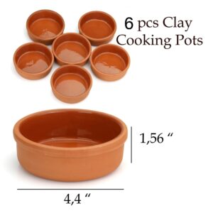 Clay Cooking Pots, 4.5" Terra Cotta, Clay Pots For Cooking - Rustic Clay Pan - Terra Cotta Hitit Dish – Turkish, Indian, Spanish, Mexican Cazuela Dishware / Cookware - Vintage Cooking Pot ( 6 Pack)