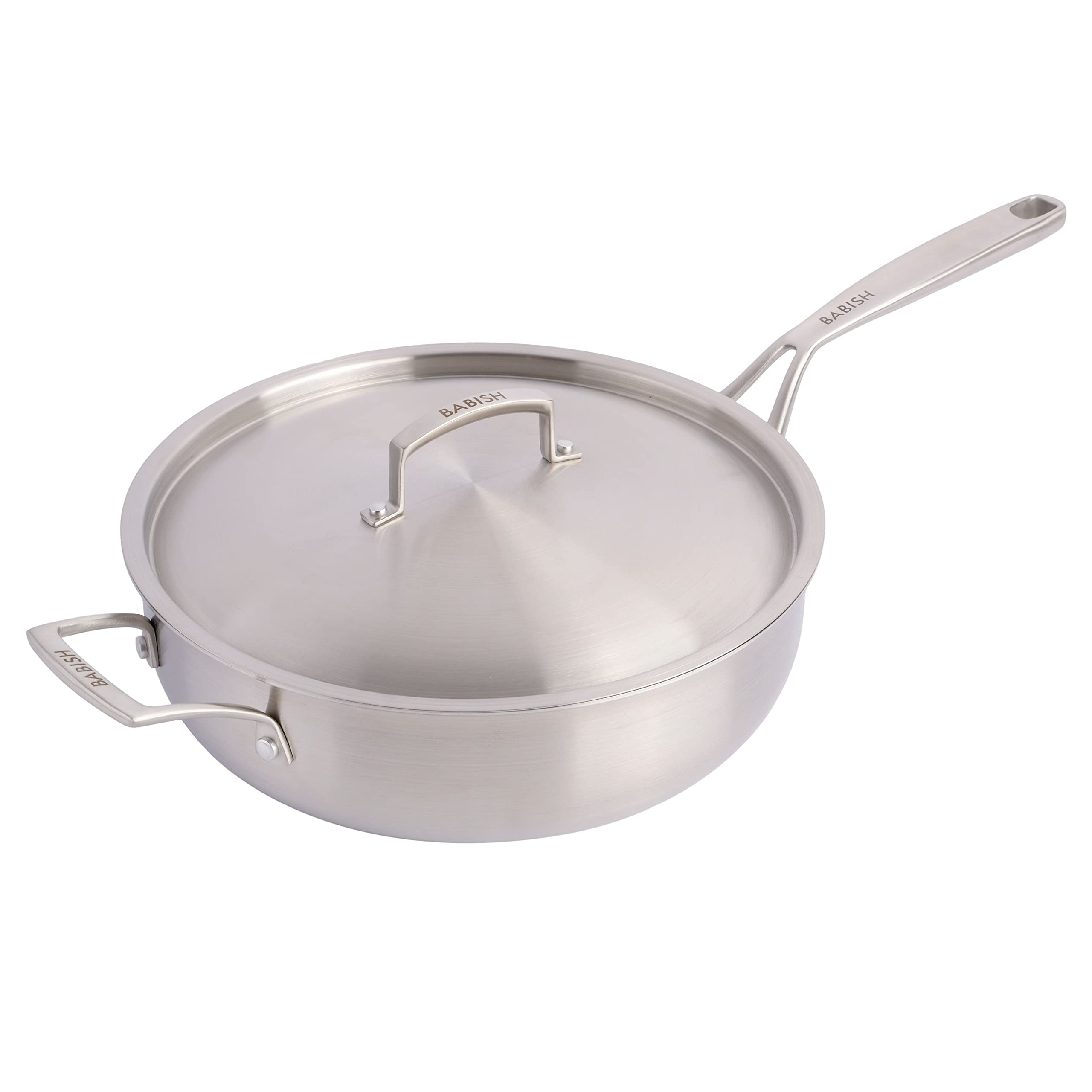 Babish Tri-Ply Stainless Steel Professional Grade Saute Pan w/Lid, 5-Quart