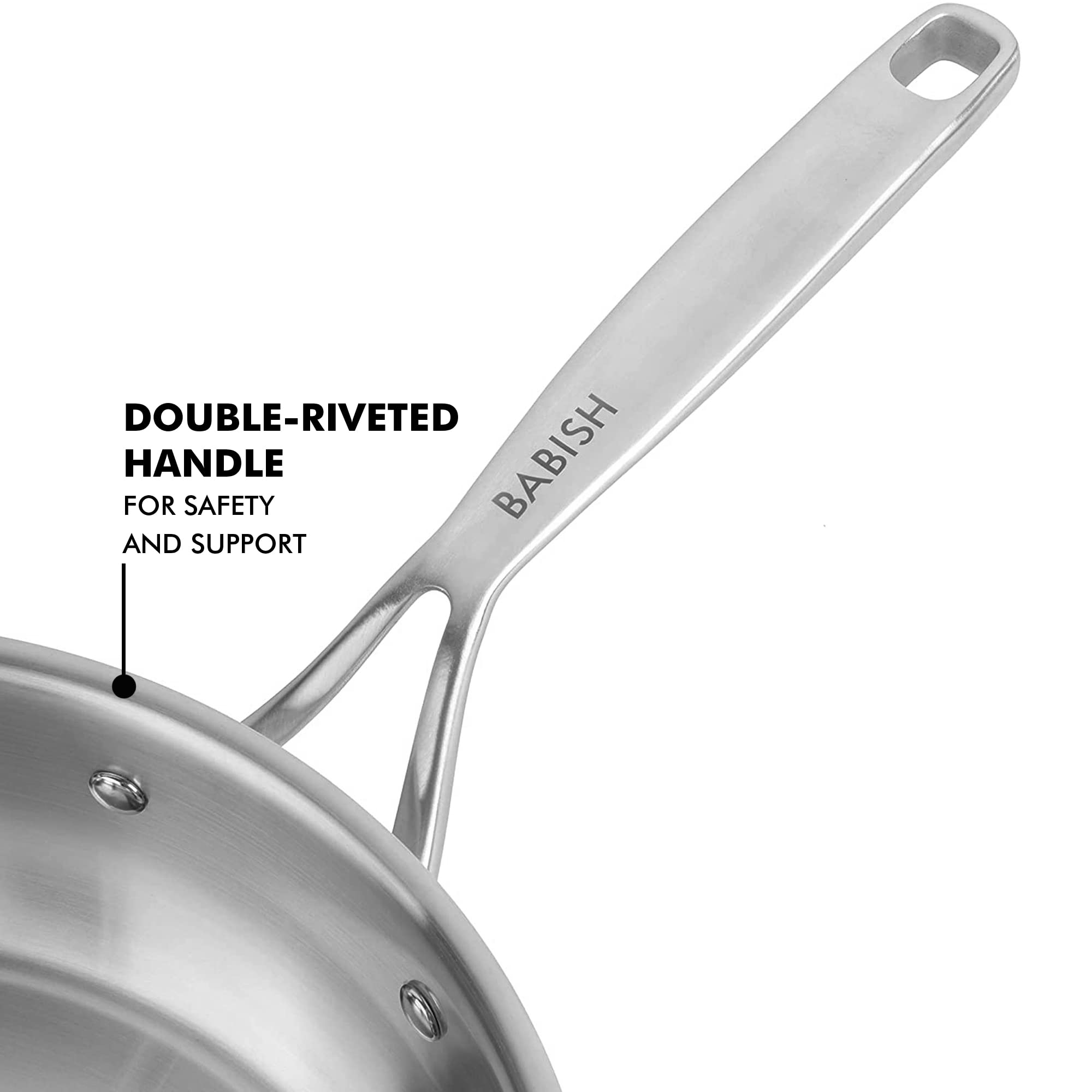 Babish Tri-Ply Stainless Steel Professional Grade Saute Pan w/Lid, 5-Quart