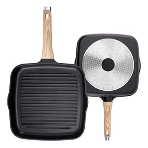 sakuchi 11 inch grill pan for stove tops induction compatible，nonstick square griddle pan for grilling, frying, sauteing