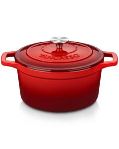 vancasso enameled cast iron dutch oven, 4.5 quart enamel dutch oven pot with self basting lid, non-stick round covered casserole for baking, braiser, stewing, roasting,for all heat source