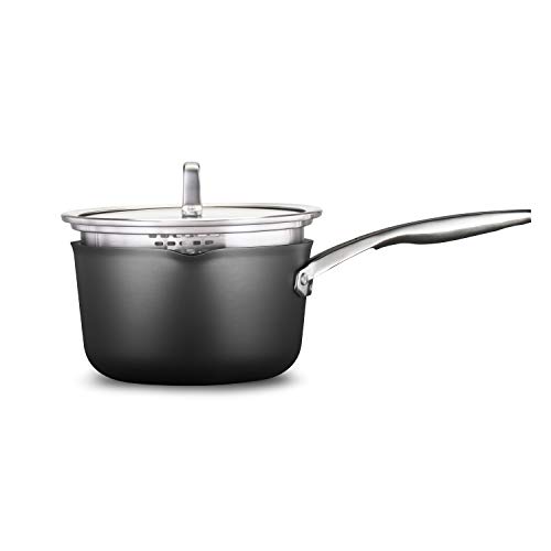 Calphalon 2029659 Premier Hard-Anodized Nonstick 3.5-Quart Pour and Strain Saucepan with Cover, Black