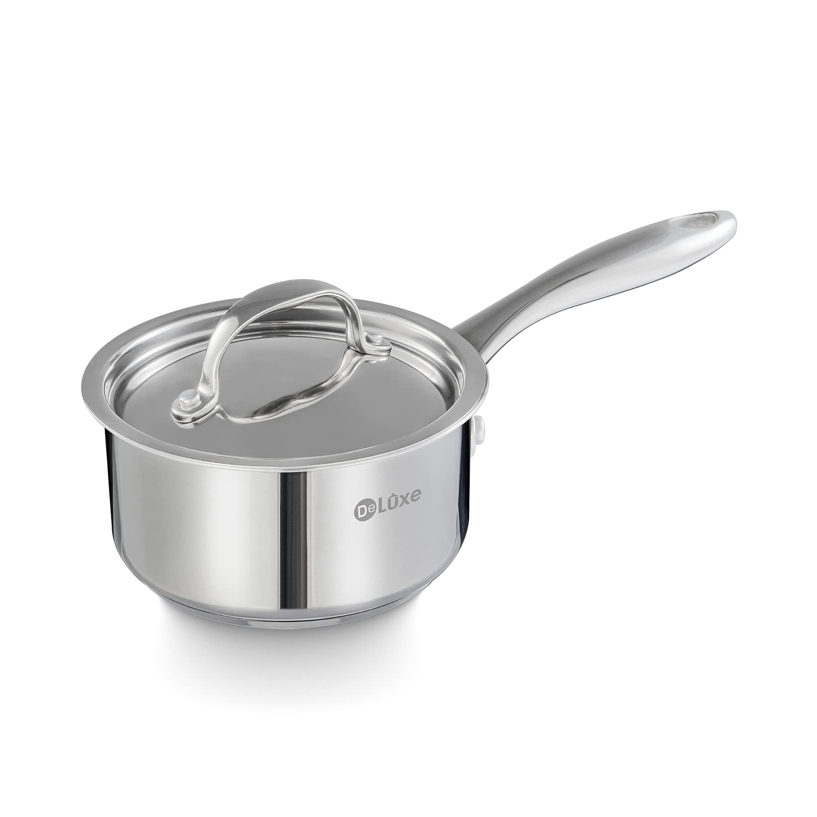 DELUXE Sauce Pan with Lid, 1 Quart Stainless Steel Saucepan with Stay-Cool Handle, Multipurpose Cooking Pot for Sauces Pasta, Suitable Induction/Electric Gas Cooktops, Dishwasher Oven Safe