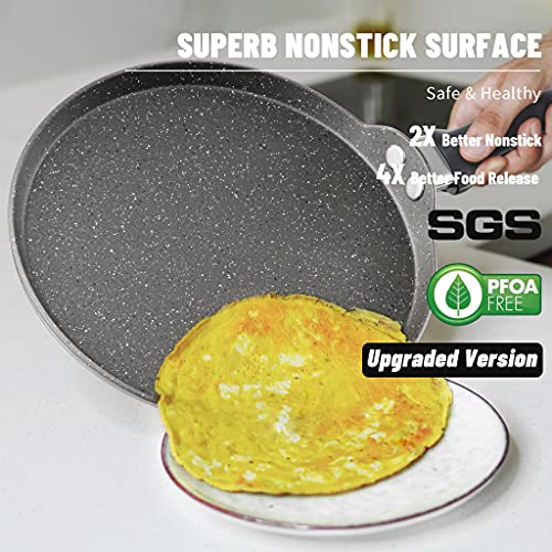 Innerwell Nonstick Crepe Pan, 11 Inch Granite Coating Flat Skillet Dosa Tawa Tortilla Pan for Roti, Comales Para Tortillas Pancake Pan, Induction Compatible, PFOA Free