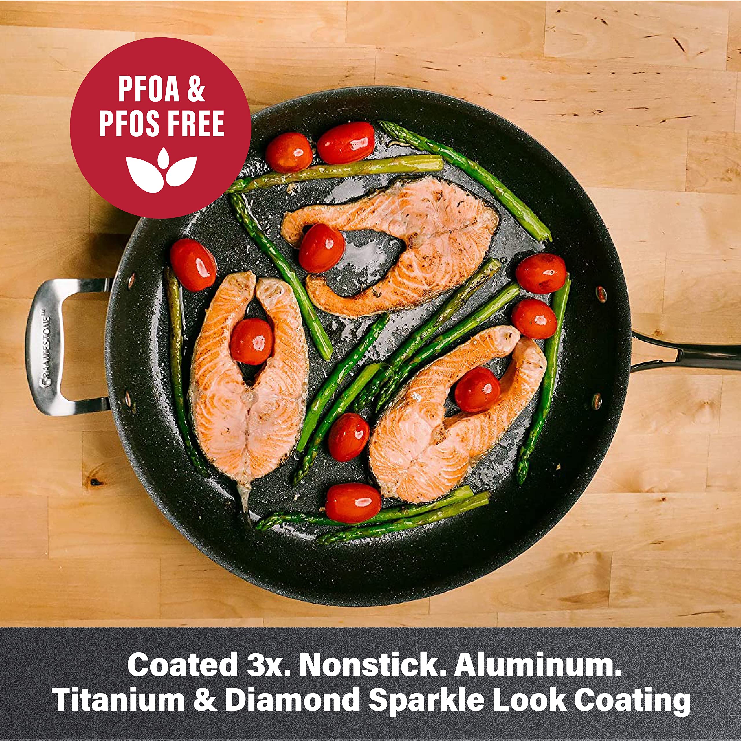 Granitestone 14 Inch Large Nonstick Frying Pan Nonstick Pan for Cooking with Diamond Triple Coated Surface, Family Sized Nonstick Frying Pan Skillet with Stay Cool/Helper Handle, Oven/Dishwasher Safe