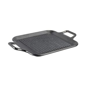 lodge bold 12 inch seasoned cast iron grill pan with loop handles; design-forward cookware