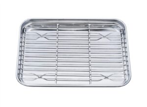 teamfar toaster oven pan tray with cooling rack, stainless steel toaster ovenware broiler pan, compact 8''x10''x1'', healthy & non toxic, rust free & easy clean - dishwasher safe