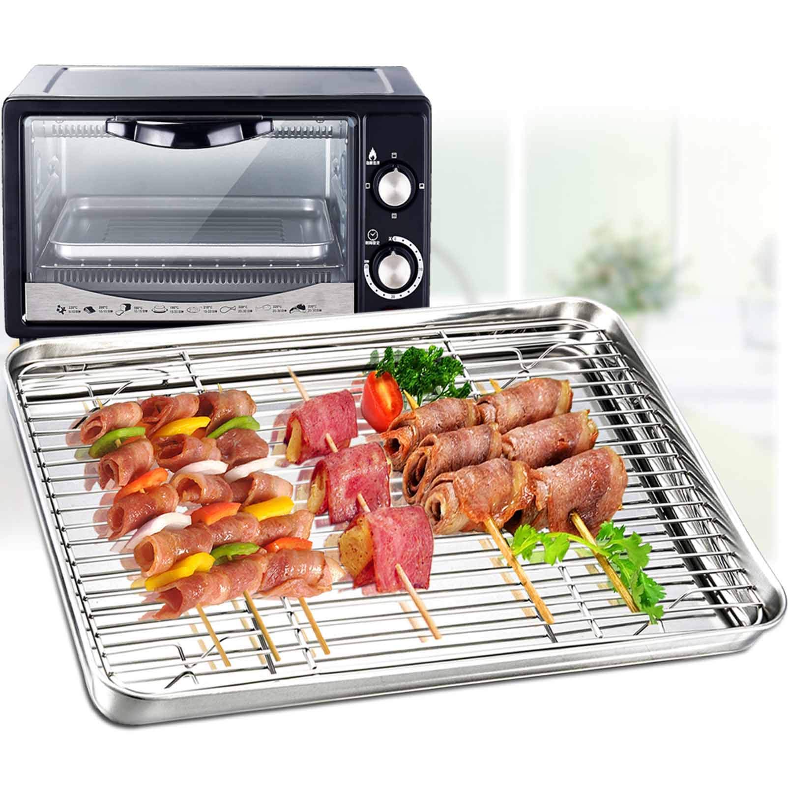 TeamFar Toaster Oven Pan Tray with Cooling Rack, Stainless Steel Toaster Ovenware broiler Pan, Compact 8''x10''x1'', Healthy & Non Toxic, Rust Free & Easy Clean - Dishwasher Safe