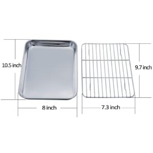 TeamFar Toaster Oven Pan Tray with Cooling Rack, Stainless Steel Toaster Ovenware broiler Pan, Compact 8''x10''x1'', Healthy & Non Toxic, Rust Free & Easy Clean - Dishwasher Safe