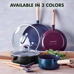 GreenPan Hudson Healthy Ceramic Nonstick, 9.5" and 11" Frying Pan Skillet Set, Vintage Wood Inspired Handle, PFAS-Free, Dishwasher Safe, Black