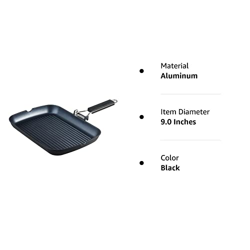 S·KITCHN Grill Pan with Folding Handle, Nonstick Grill Pan for Stove Tops, Induction Compatible KBBQ Grill Pan with Pour Spouts, Indoor Rectangle BBQ Grilling Pan - 13 × 9IN