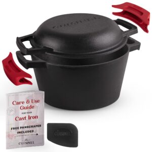 cast iron dutch oven,3-quart deep pot,pre-seasoned 2-in-1 multi-cooker, kitchen electric or gas stove cooking, fryer