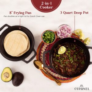 Cast Iron Dutch Oven,3-Quart Deep Pot,Pre-Seasoned 2-in-1 Multi-Cooker, Kitchen Electric or Gas Stove Cooking, Fryer