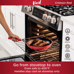 Ninja C20030 Foodi NeverStick Vivid 12-Inch Fry Pan, Nonstick, Durable & Oven Safe To 400°F, Cool-Touch Handles, Crimson Red