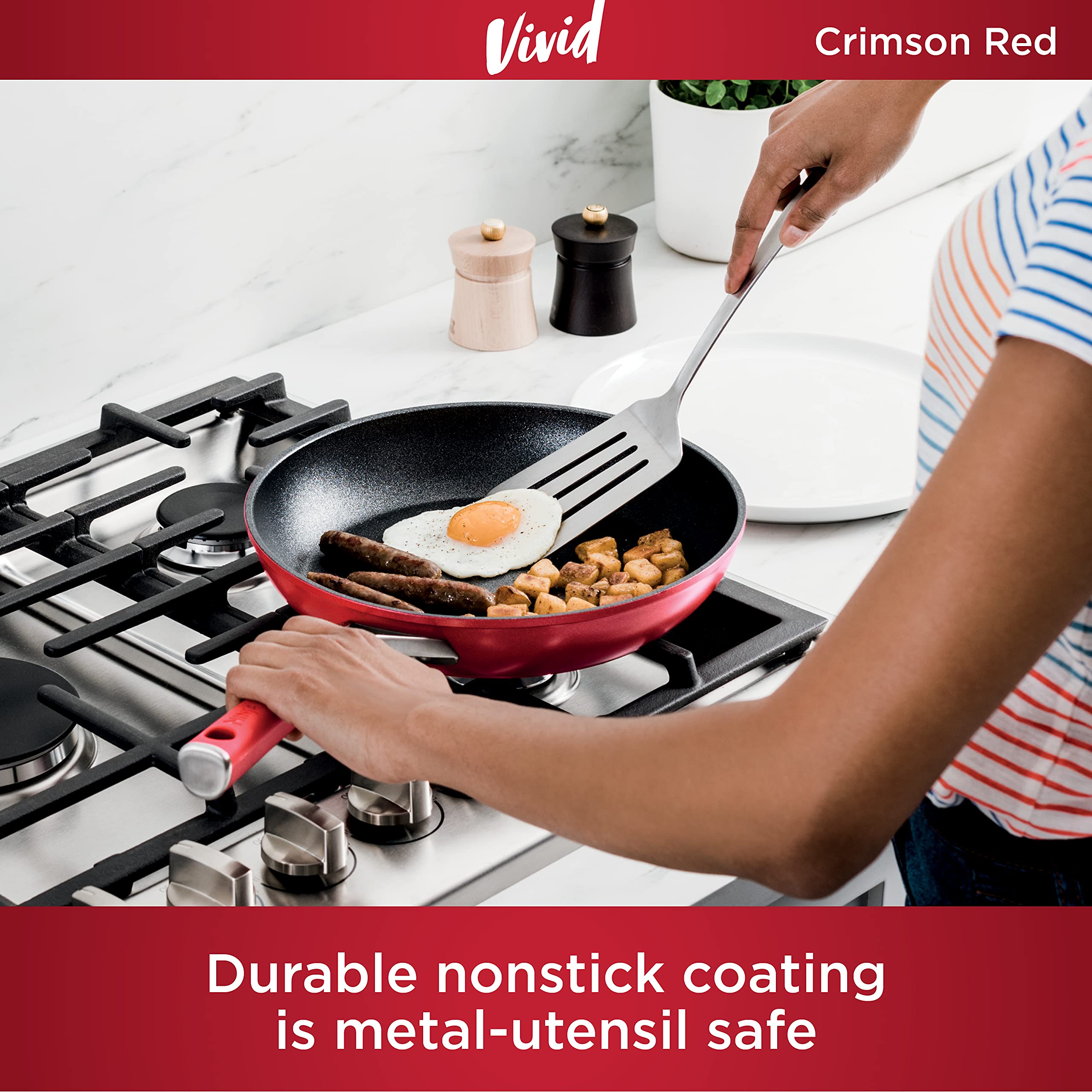 Ninja C20030 Foodi NeverStick Vivid 12-Inch Fry Pan, Nonstick, Durable & Oven Safe To 400°F, Cool-Touch Handles, Crimson Red