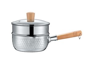 concord 2 quart stainless steel yukihira pan with steamer. traditional japanese saucepan with wood handle. great for ramen, tempura pot, milk, etc.