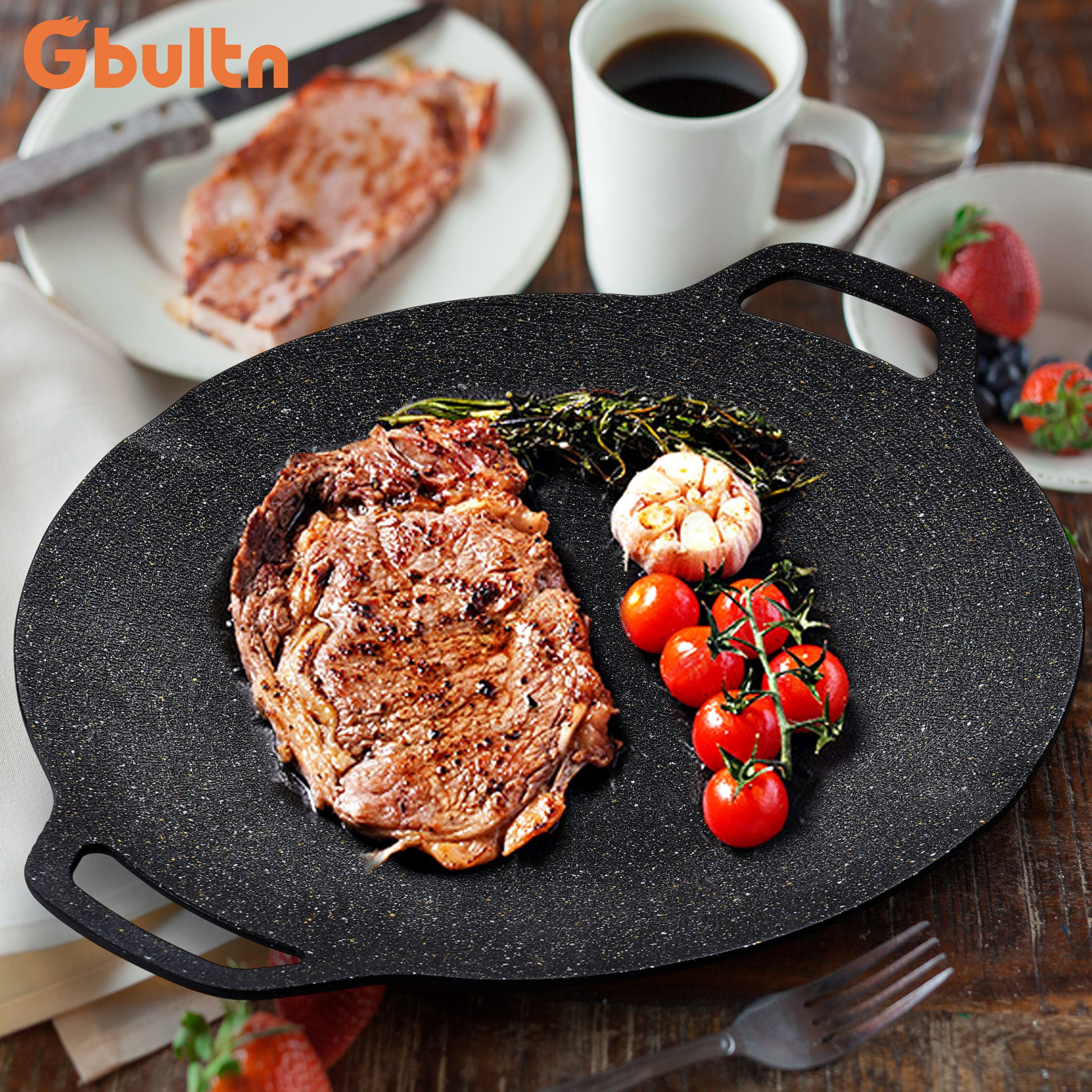 Gbultn Korean BBQ grill pan, Medical stone Coating, stovetops and Induction Compatible,Round Griddle pan, PFOA free Toxin free (13.4inches)