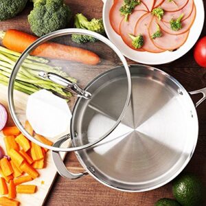 HOMICHEF 9.5 Inch Nickel Free Stainless Steel Saute Pan With Lid Induction Oven Safe - Premium Mirror Polished Copper Band Stainless Steel Pan With Glass Lid - 2.5 Quart Non Toxic Cookware Pans