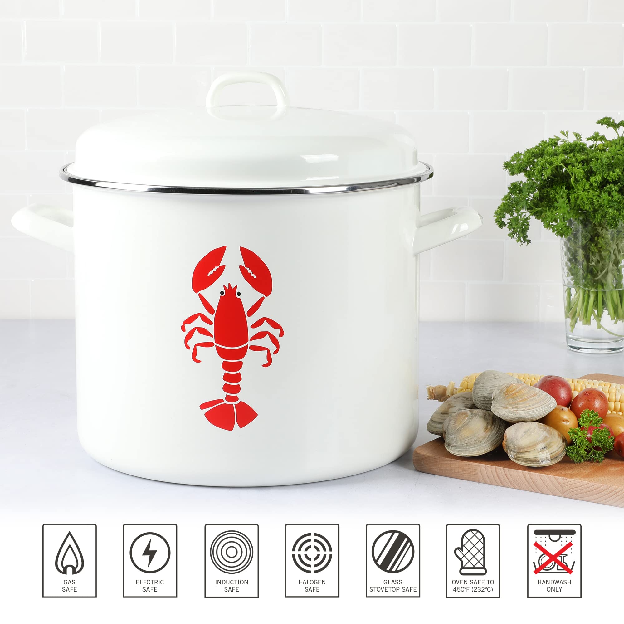 Martha Stewart 16-Quart Enamel On Steel Scratch Resistant Lobster Stock Pot - Linen