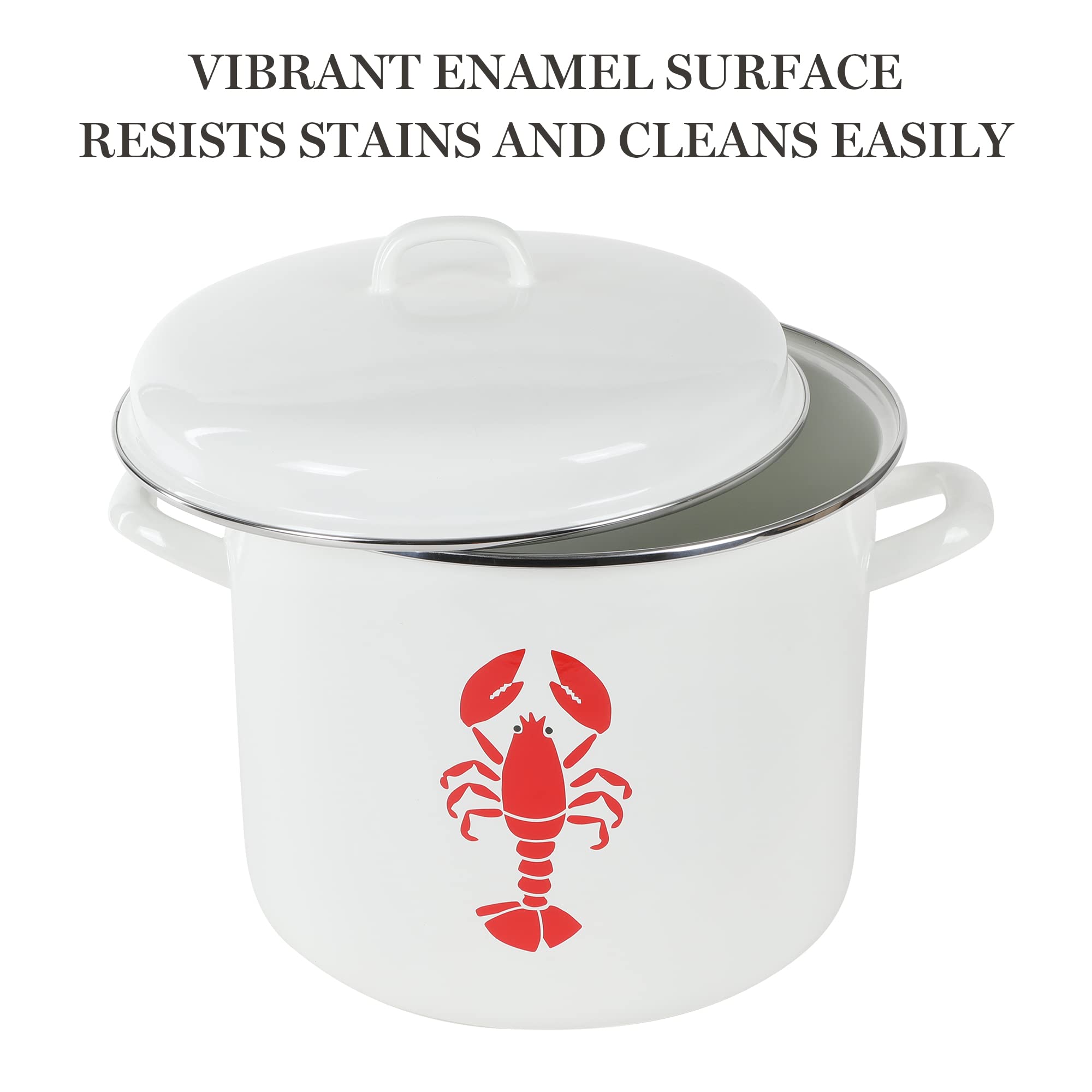 Martha Stewart 16-Quart Enamel On Steel Scratch Resistant Lobster Stock Pot - Linen