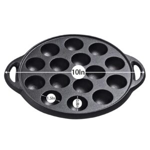 WUWEOT Non-Stick Aebleskiver Pan, Pre-Seasoned Cast Iron Pancake Octopus Ball Grill, 1.5" diameter, 6.6lb