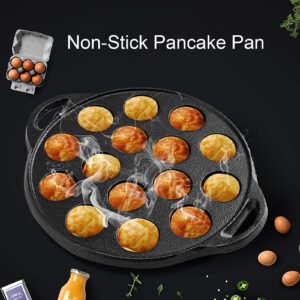 WUWEOT Non-Stick Aebleskiver Pan, Pre-Seasoned Cast Iron Pancake Octopus Ball Grill, 1.5" diameter, 6.6lb