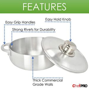 ALUMINUM CALDERO STOCK POT by Chef Pro, Durable Aluminum, Superior Cooking Performance for Even Heat Distribution, Perfect For Serving Large/Small Groups, Riveted Handles, Commercial Grade, 3.8 Quart