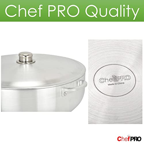 ALUMINUM CALDERO STOCK POT by Chef Pro, Durable Aluminum, Superior Cooking Performance for Even Heat Distribution, Perfect For Serving Large/Small Groups, Riveted Handles, Commercial Grade, 3.8 Quart