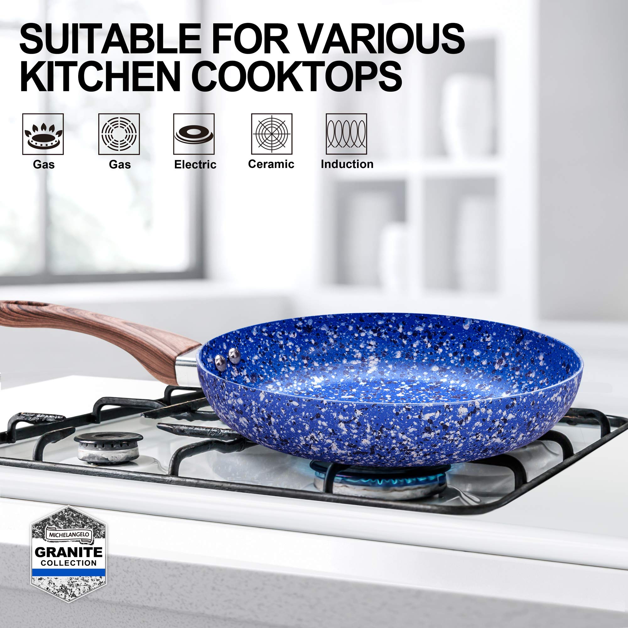 Michelangelo Nonstick 12 Inch Granite Frying Pan with Lid, Ceramic Coating, Induction Ready