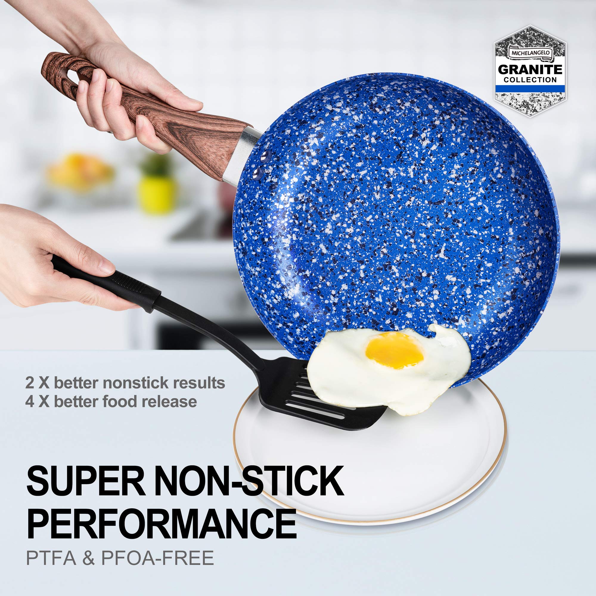 Michelangelo Nonstick 12 Inch Granite Frying Pan with Lid, Ceramic Coating, Induction Ready