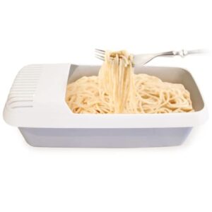 kitchen discovery microwave pasta cooker- no boil, no mess, no stick pasta cooker with strainer ready in as little as 10 minutes for up to 4 servings