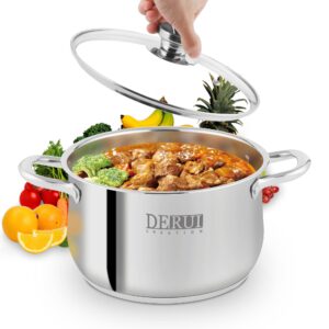derui creation stainless steel stock pot 22cm | 4 quart with glass lids casserole pots induction saucepans soup pot for cooking