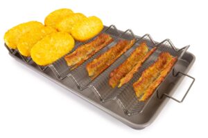 eazy mealz bacon rack & tray set | specialty tray and grease catcher | even cooking | non-stick | healthy cooking | durable material | customized cooking experience (large, gray)