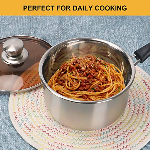 Kerykwan Stainless Steel Saucepan Set with Glass Lid 1.5 Quart&2 Quart Sauce Pan Pot with Cover Restaurant Nonstick Milk Soup Pan for Kitchen Home Restaurant (1.5 Quart+2 Quart)