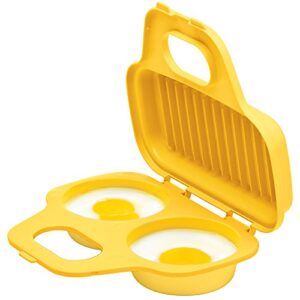 progressive international prep solutions microwave egg poacher, yellow easy-to-use, low-calorie breakfasts, lunches and dinner, dishwasher safe