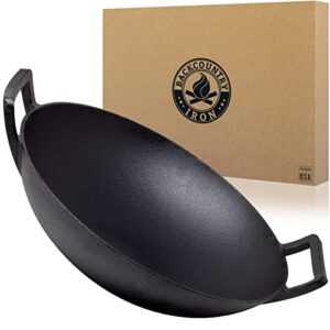 backcountry iron 14 inch cast iron wok with flat base and handles