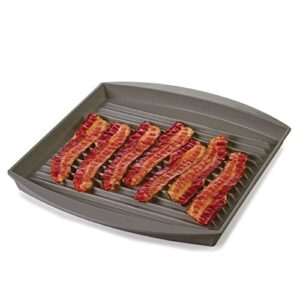 prep solutions by progressive microwave large bacon grill - gray, up to 6 strips of bacon, cook frozen snacks, frozen pizza, measures 12.5" l x 10" w