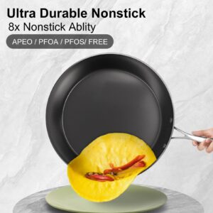 Faseem Frying Pans Nonstick with lid, Deep nonstick fry pan, Healthy non stick skillets for Cooking, Induction Compatible Non-Toxic PFOA & PFOS free (Black, 11 inch)