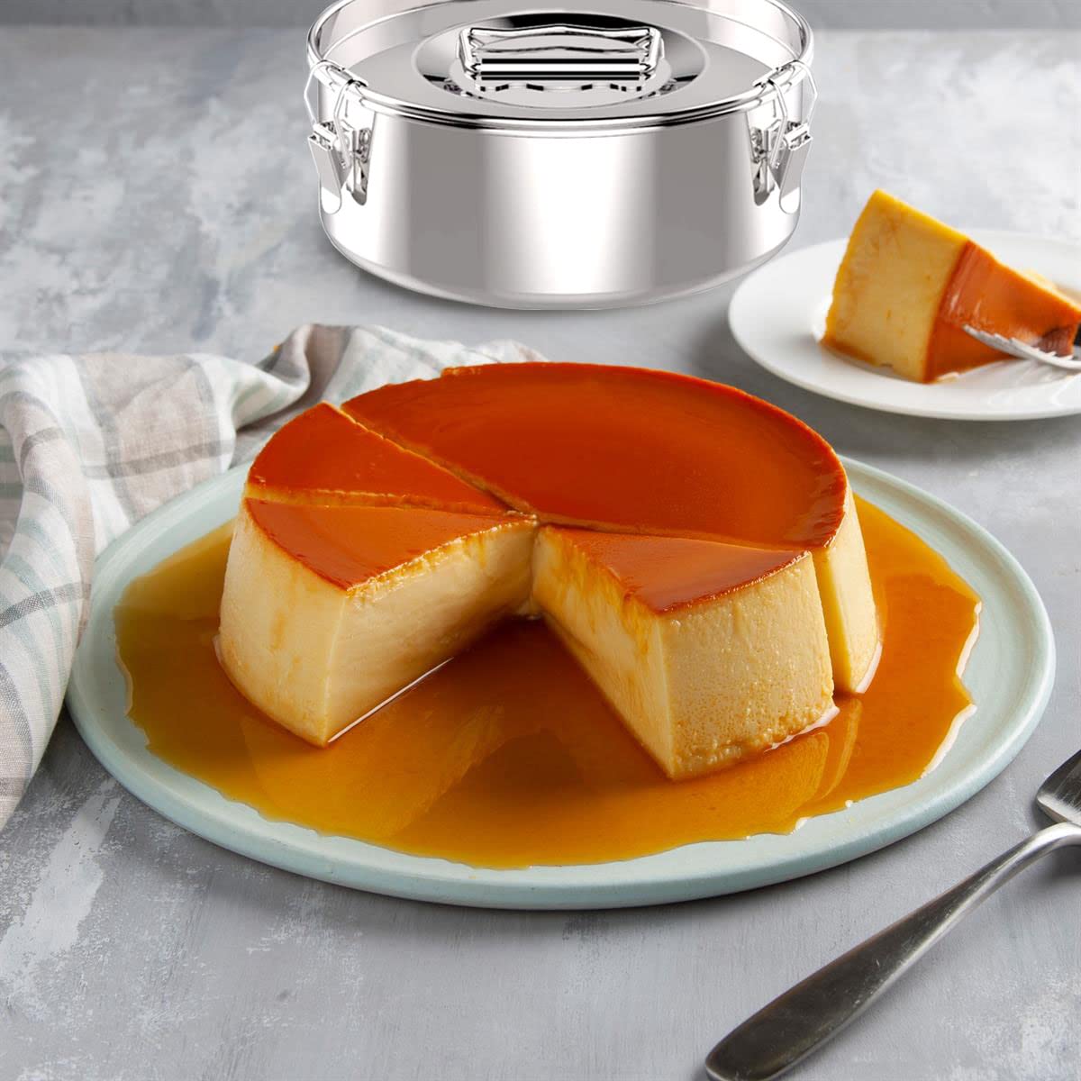 LCPUD Flanera Flan Mold Pan 1.5 qt (7.62 x 2.92 in) - Moldes para Flan - Flanera Flan Maker - Flan Pan - Moldes para Flan en Baño Maria con Tapa