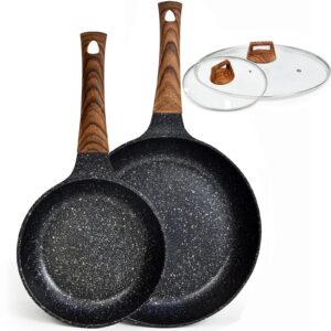 diig nonstick frying pans set with lid, pfoa-free granite coating chef's pan, 10 in, 11 in fry pans for cooking, stickless skillet set with cover, gift cookware pans gas stove, induction glass top
