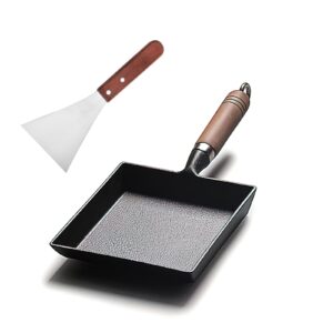 yymiyu tamagoyaki japanese omelette pan cast iron wooden handle 9×7 inch