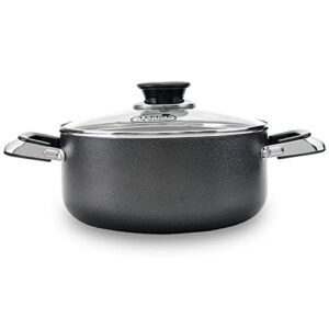 alpine cuisine 5 quart non-stick stock pot with tempered glass lid and carrying handles, multi-purpose cookware aluminum dutch oven for braising, boiling, stewing