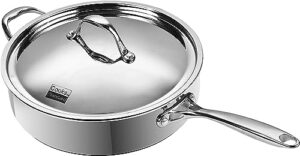 cooks standard multi-ply clad stainless steel saute pan 10.5 inch, 4 quart deep frying pan skillet with lid, induction cookware, stay-cool handle